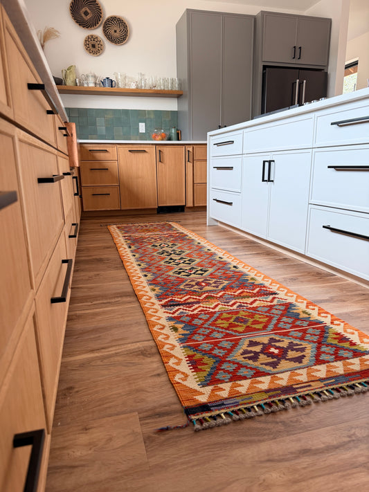 Handwoven Turkish kilim rug Santa Fe in size 10x2.5 made from natural wool